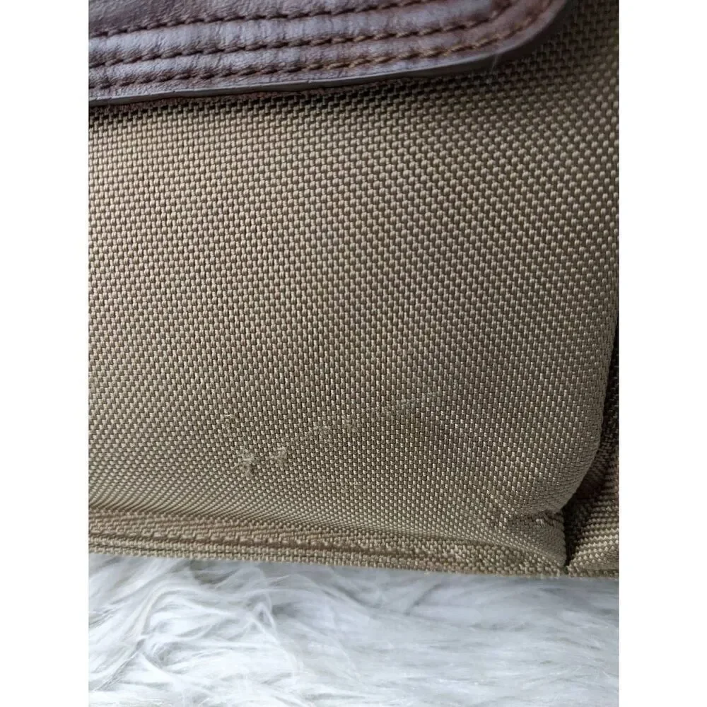 Fossil Messanger Bag Khaki Canvas Brown Leather Shoulder Strap Leather Detail Sn